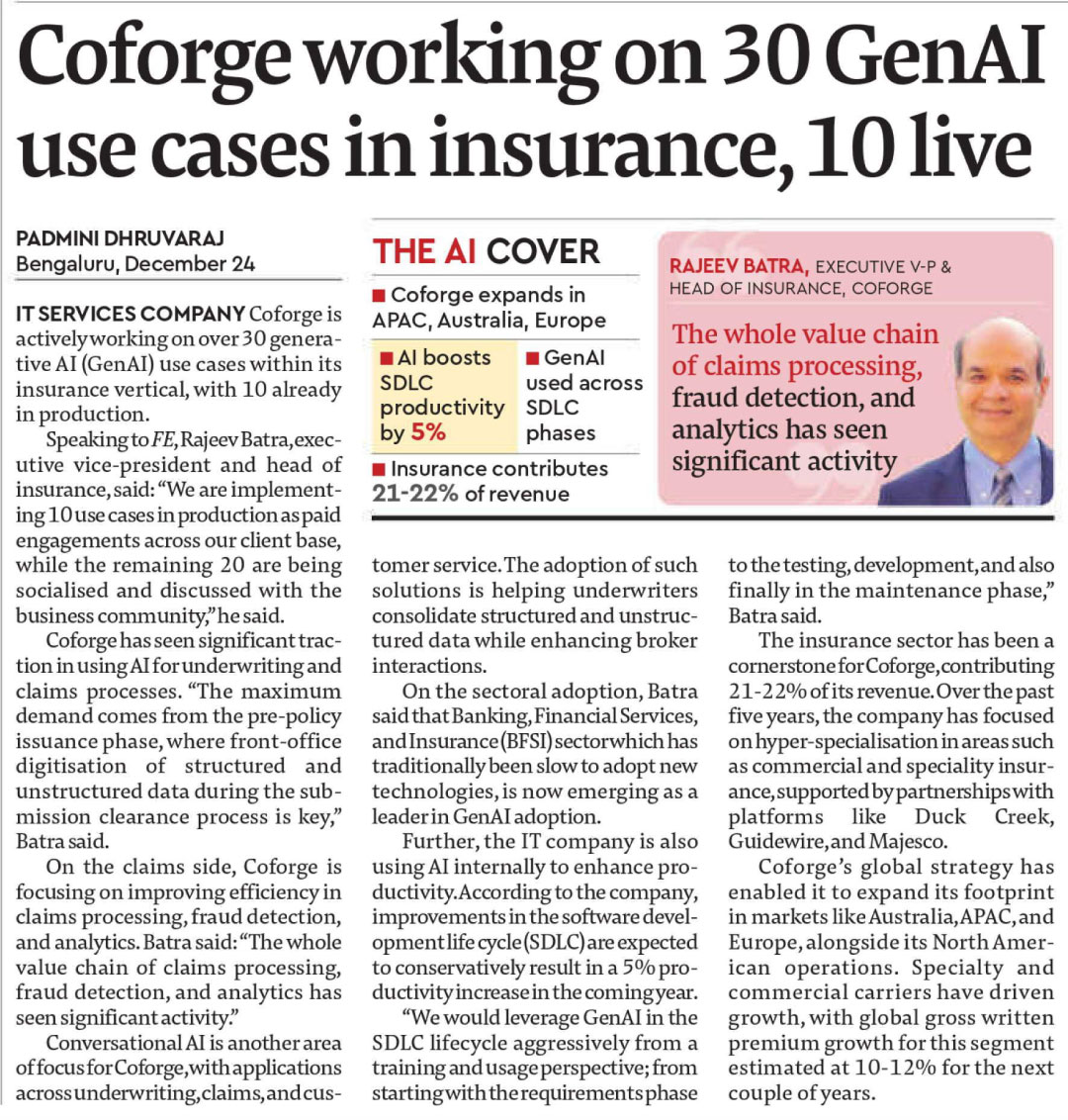 Coforge-working-on-30-GenAI-use-cases-in-insurance,-10-live