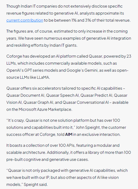 Coforge Builds GenAI Platform Quasar, Powered by 23 LLMs