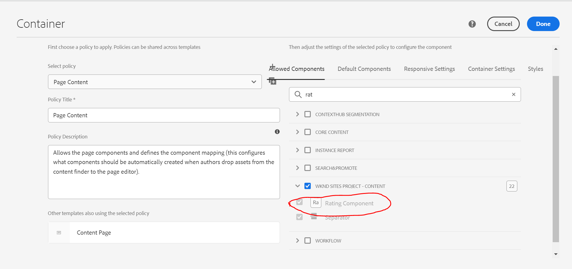 AEM Custom Rating Component